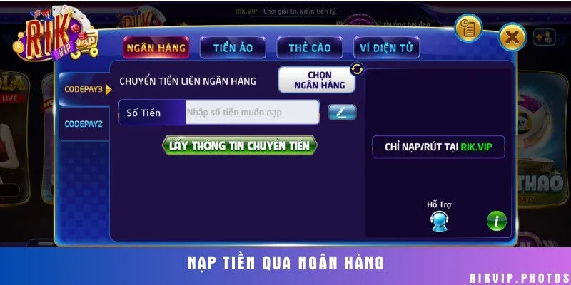 Nạp tiền an toàn với tốc độ nhanh chóng qua kênh giao dịch ngân hàng