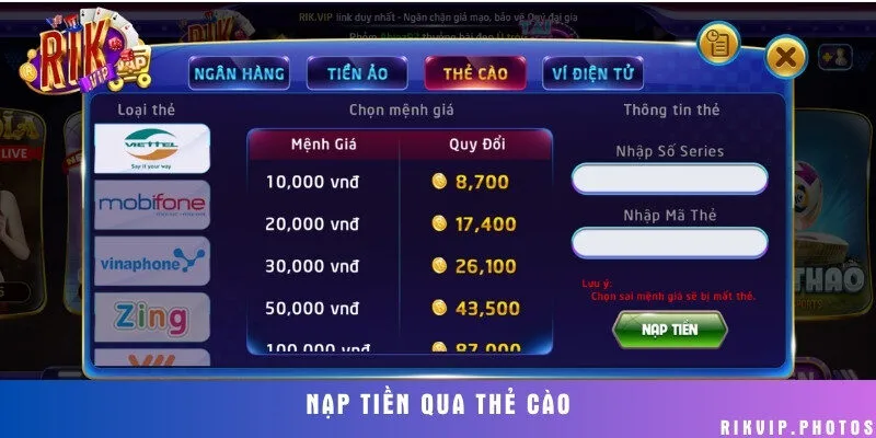 Cam kết tính bảo mật tuyệt đối qua hình thức giao dịch nạp tiền bằng thẻ cào